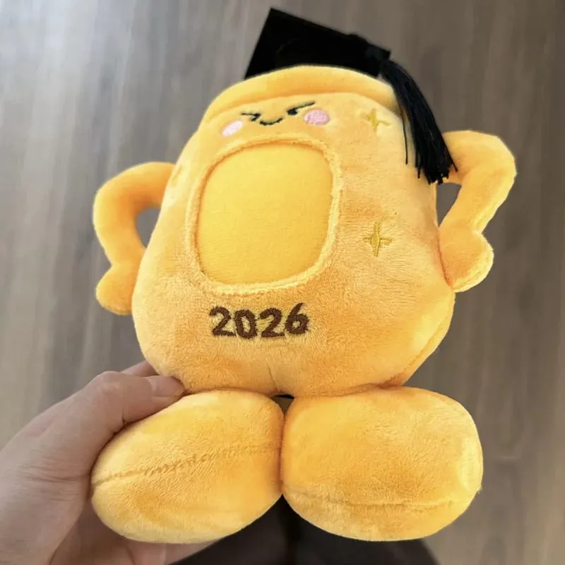 20cm Yellow Trophy Graduation Plush Toy Stuffed Showing a Photo University College Doctor Bachelor Souvenir Present — image 3