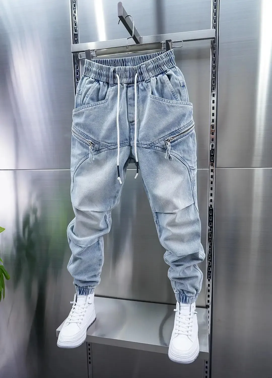 Fashionable Street Jeans Cool Zipper Harem Jeans High Quality Luxury Brand Men Clothing — image 6