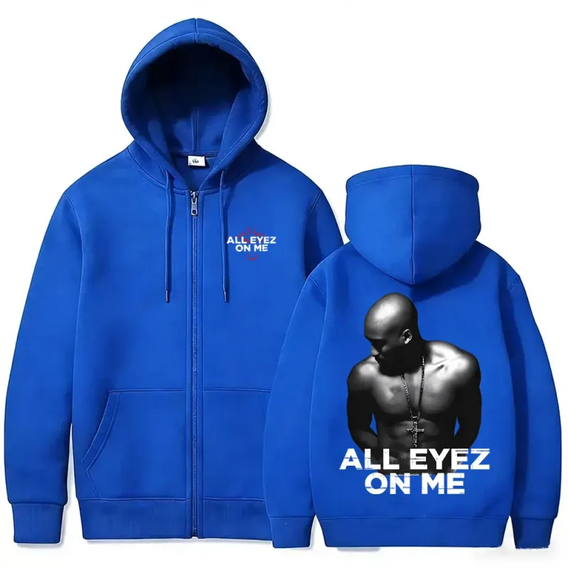 Rapper Tupac 2pac All Eyez on Me Cross Zipper Hoodie Men Women Hip Hop Fashion Zip Up Hoodies Men's Casual Oversized Streetwear — image 3
