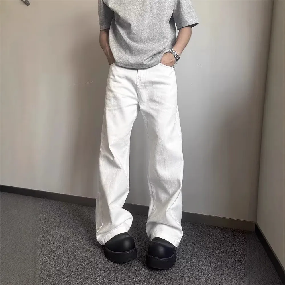 Y2K Blade Jeans Men Cleanfit White Denim Pants High Street Vibe High Waist Straight Flare Trousers Fashion Casual Streetwear