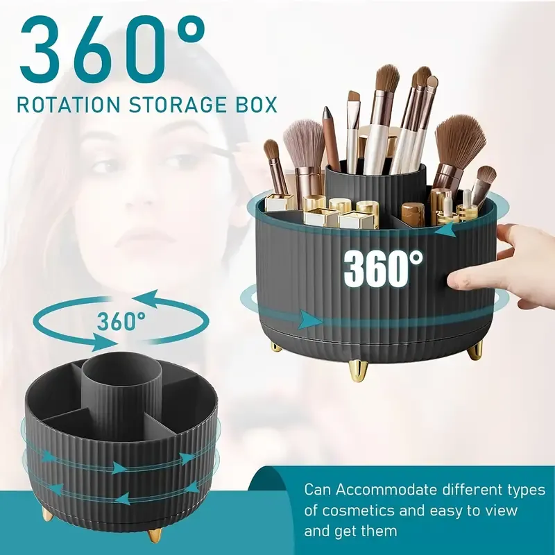 360° Rotating 5 Slot Makeup Brushes Holder Organizer Multi-Functional Desk Storage Cosmetics Storage for Vanity Desktop Bathroom — image 2