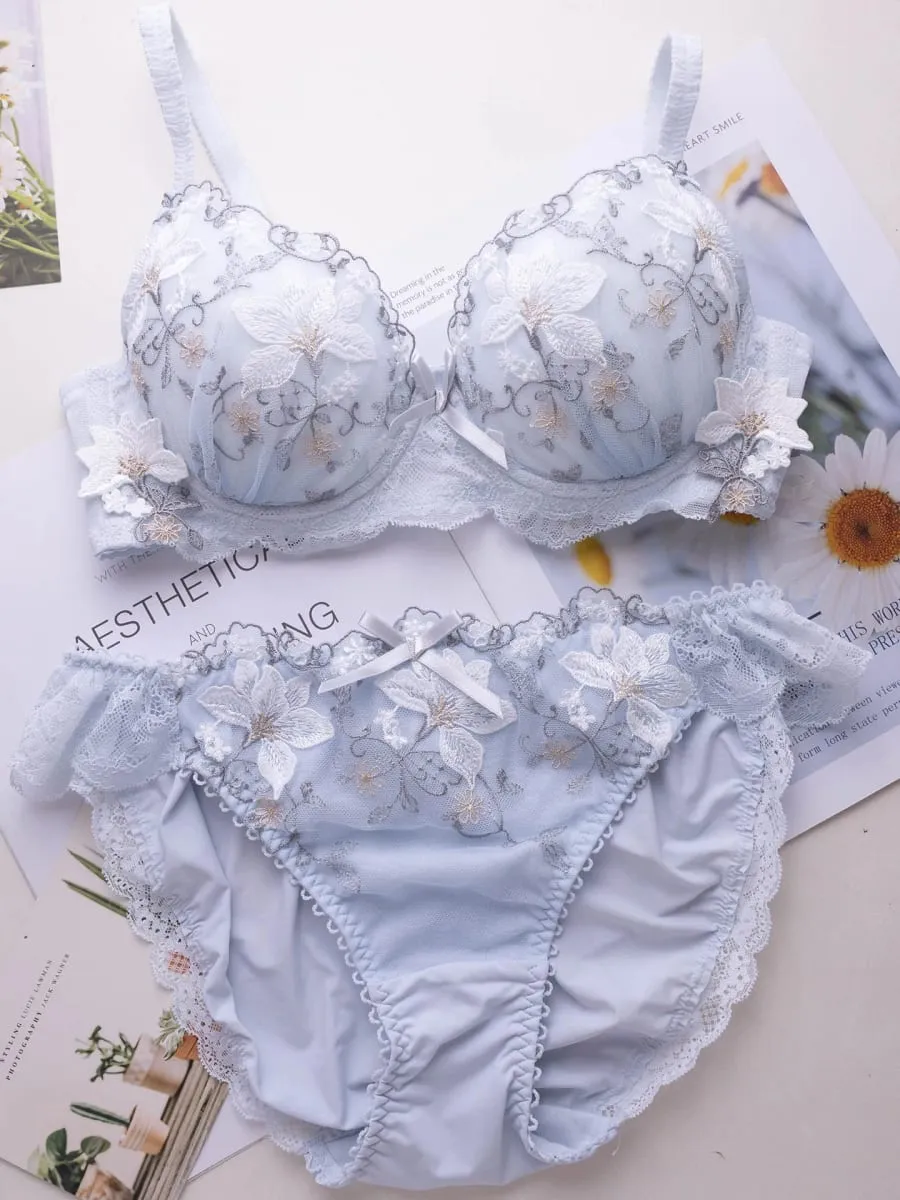 Japanese-style sweet lingerie set thin embroidered shallow cup disc type 2 bra set — image 3