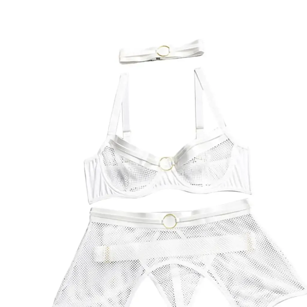 Underwear Set Polyester Mesh Lingerie Set Women See Through Bralette for Valentine's Dates Night