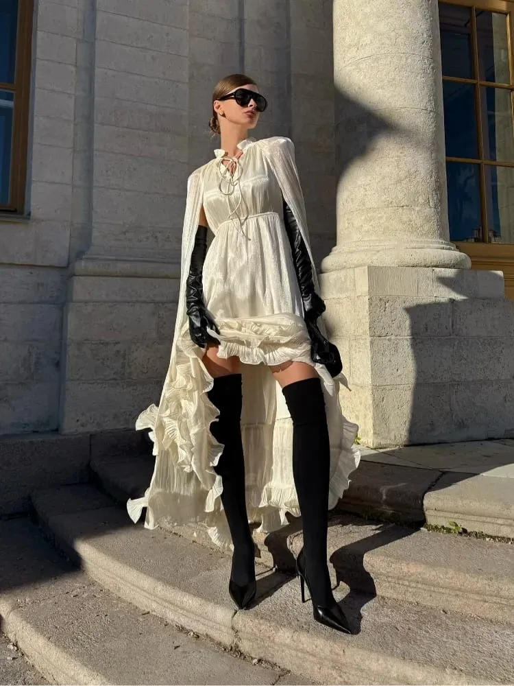 Solid White Ruffle Maxi Dress Women Fashion Lace Pleated Sleeveless Off-shoulder Long Dresses Lady 2026 Summer Holiday Robes New — image 1