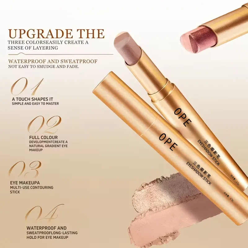 Glitter 3-Color Gradient Eyeshadow Stick Pencil Three Tone Shimmer Metallic Lazy Eye Shadow Pen Waterproof 3 in 1 Eye Makeup — image 7