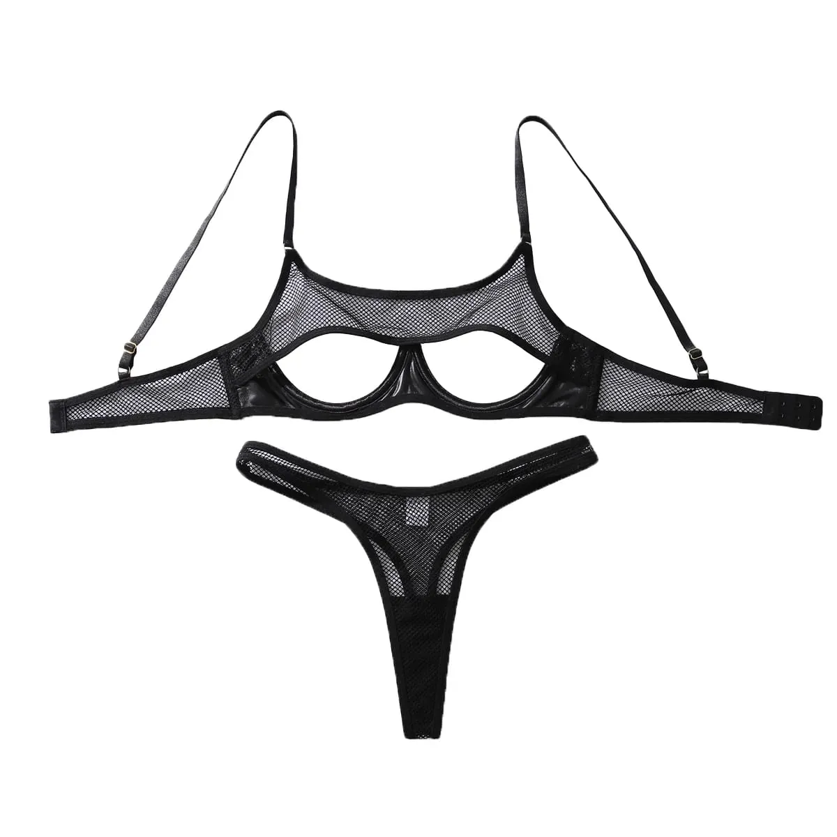 2026 new hollowed out open chest fishing net gathering shaping sexy lingerie split set — image 1