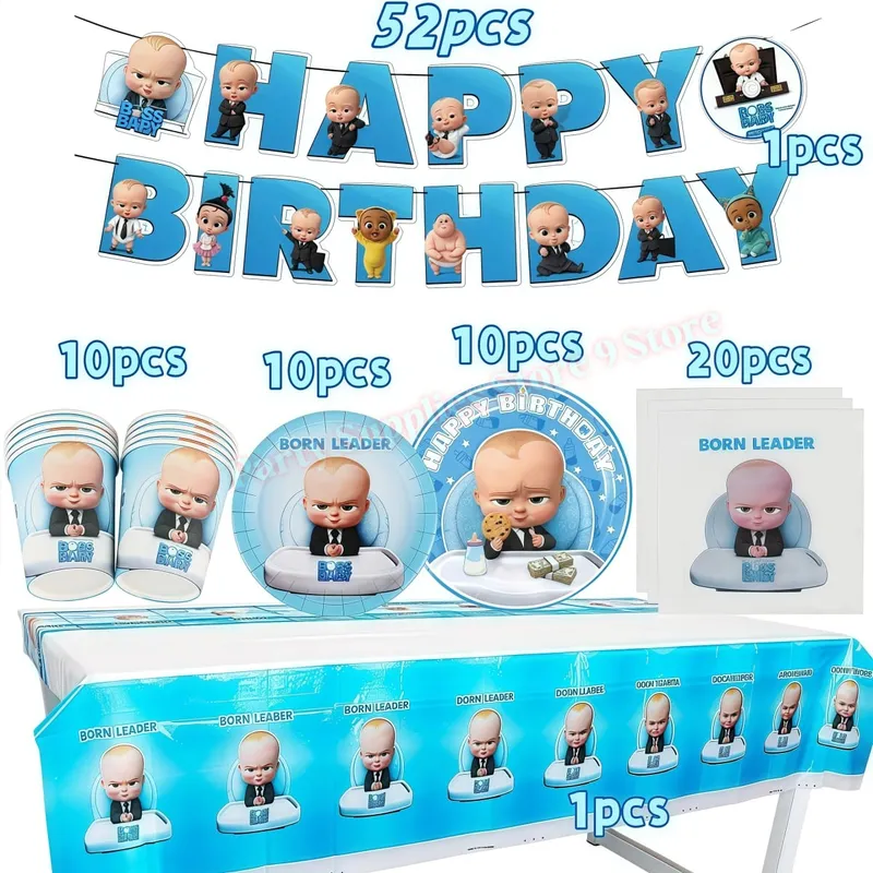 Bossed Baby Theme Newborn 1st Birthday Party Decoration Paper Plate Cup Balloon Banner Kid Boy Favors Baby Shower Event Supplies — image 9