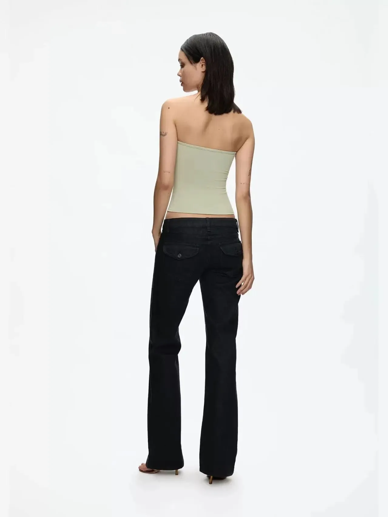 Tank Celadon Green & Coffee Brown Bandeau Crop Top Minimalist Y2K High-Stretch Top — image 3