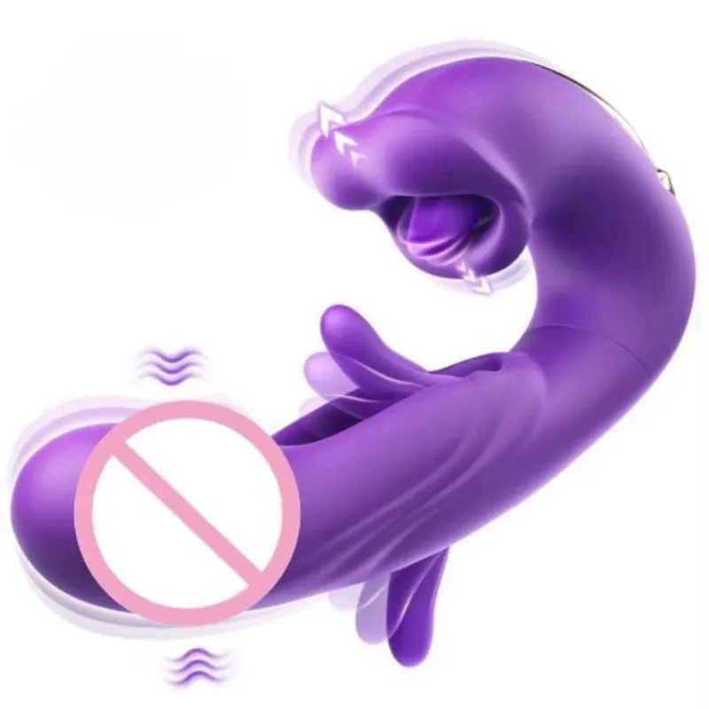 3 in 1 Telescopic Flapping Tongue Licking Dildo Female Clitoris Stimulator Finger Flapping Vaginal Massager Masturbator Sex Toy
