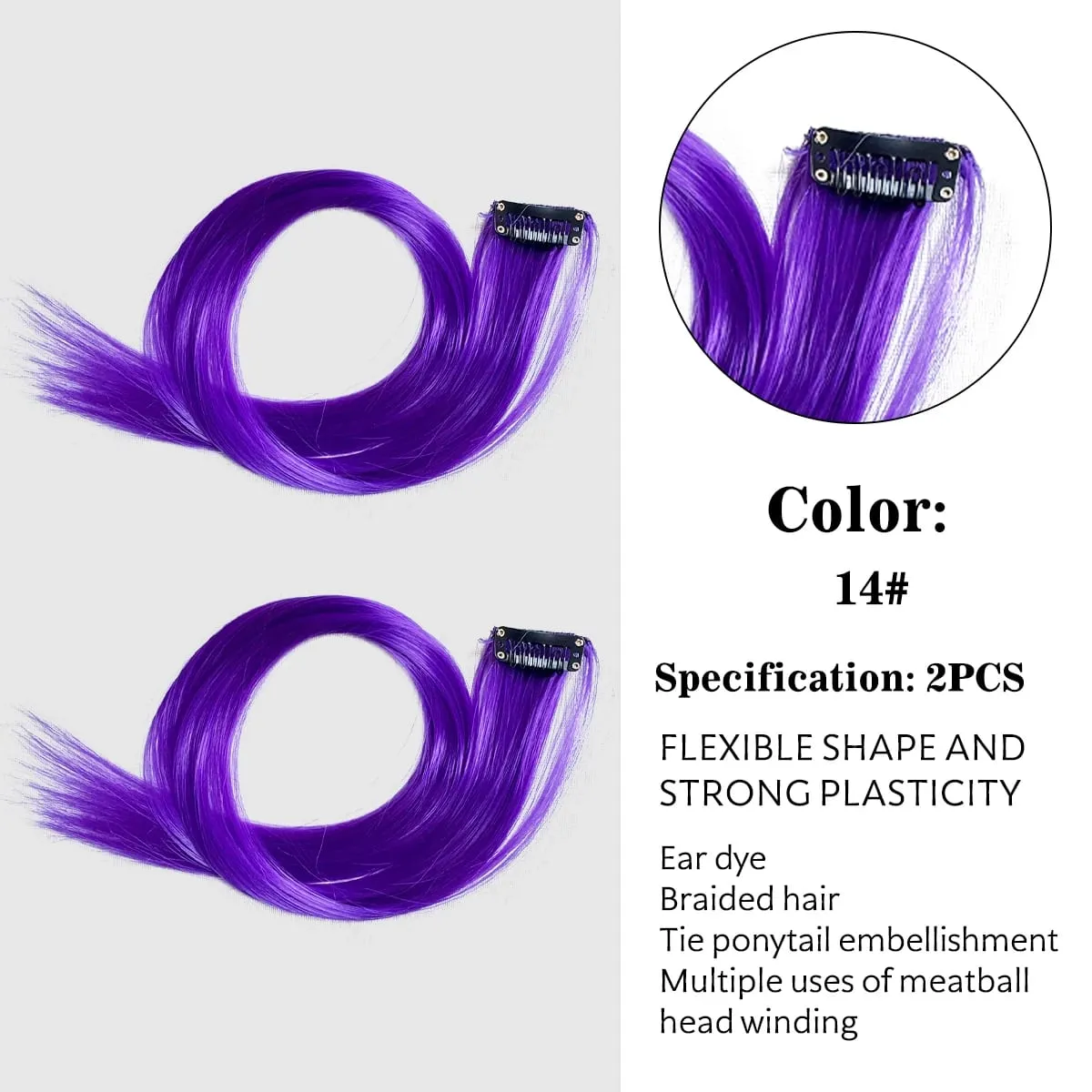 Synthetic Colored Clip In Hair Extensions Straight Highlight Hair Streaks Rainbow Hanging Hair Pieces Hairpiece For Women Party — image 12