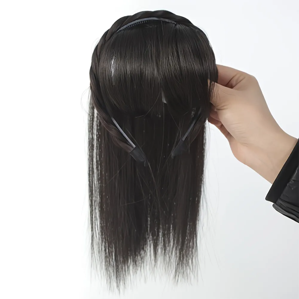 Natural Look Synthetic Straight Hair Extensions - Chic Braided Headband with Clip-In Hair Topper & Bangs for Women — image 5