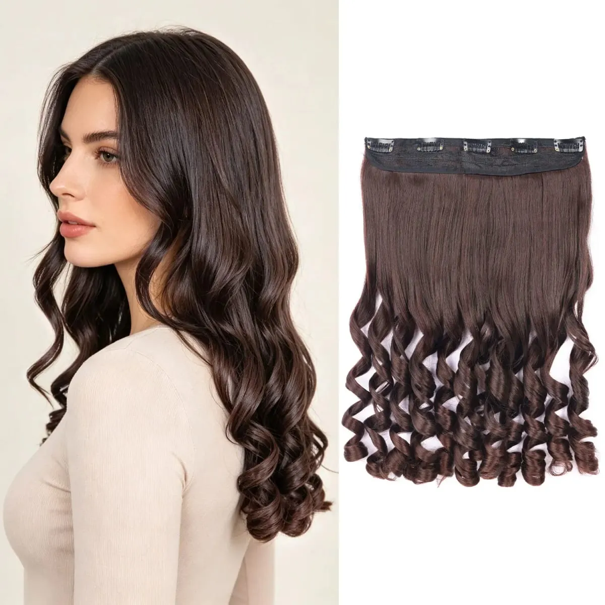 Synthetic clip in one piece hair extensions 5 clips in one piece hair wavy style 16inch french curl for women ladies daily party — image 9