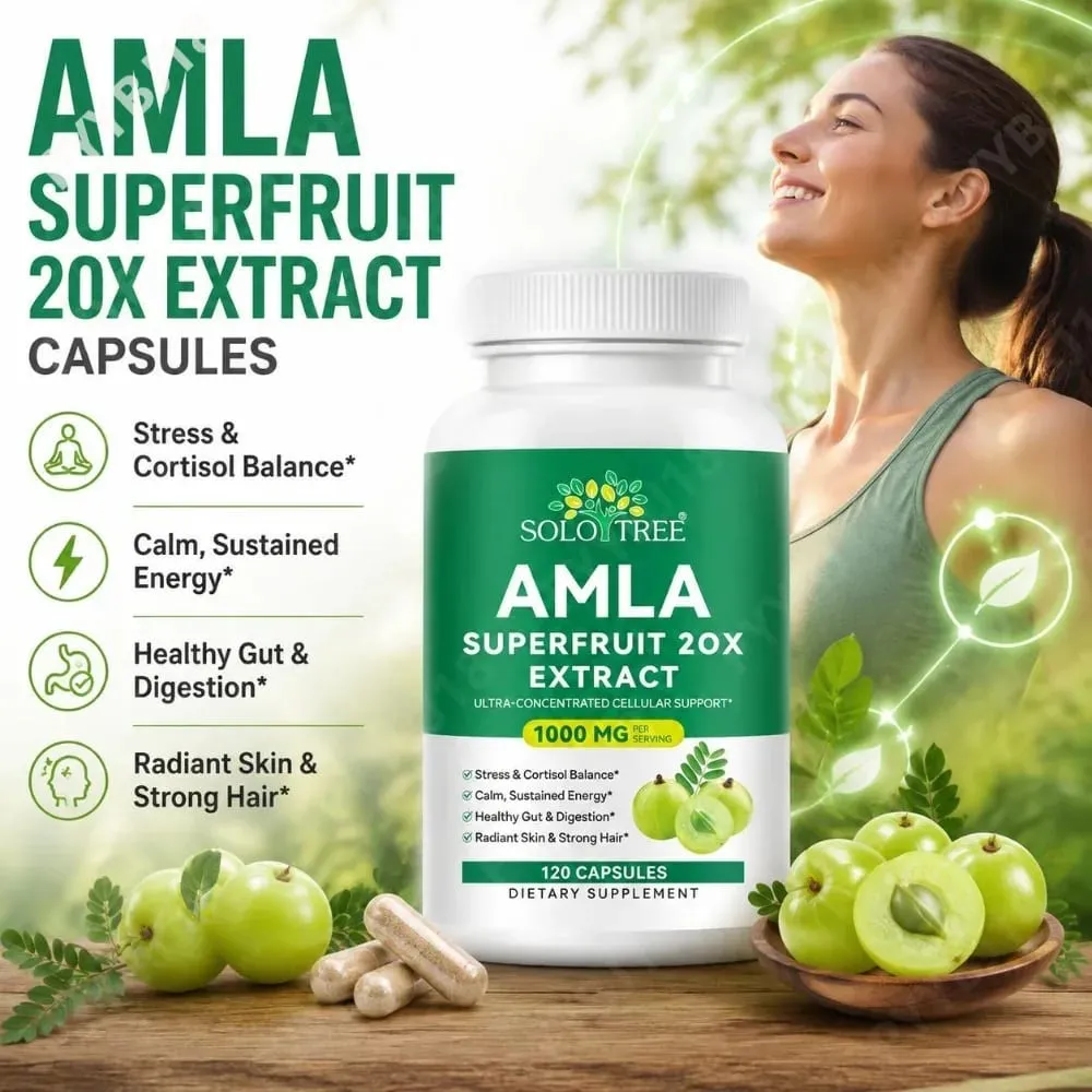 Amla Superfruit 20x Extract Capsules with Phyllanthus Emblica for Promotes Calm Energy Digestive Health Radiant Skin/Hair 120Ct — image 1