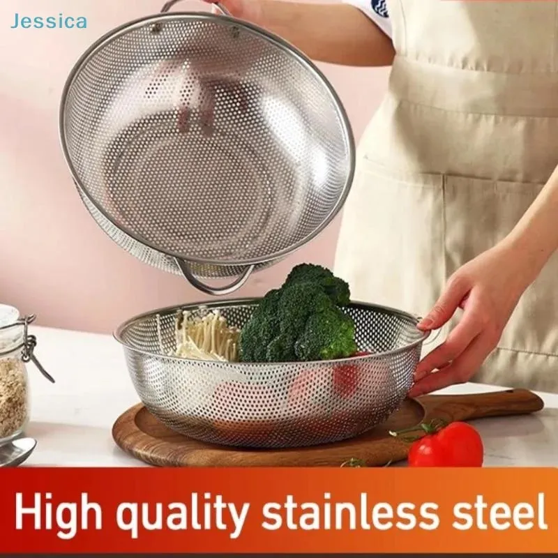♥Stainless Steel Kitchen Hole Dense Mesh Sifter Colander Strainer Sieve Baskets for Washing Fruits/Vegetables/Rice — image 4