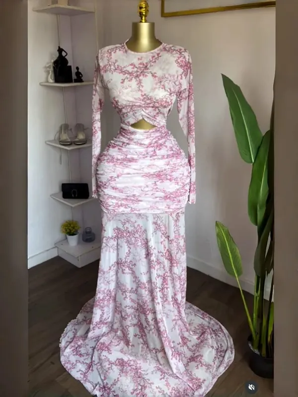 2025 Fall Women O-neck Long Sleeve Print Mermaid Maxi Dress 2025 Evening Birthday Beach Sexy Night Party Long Dresses — image 6