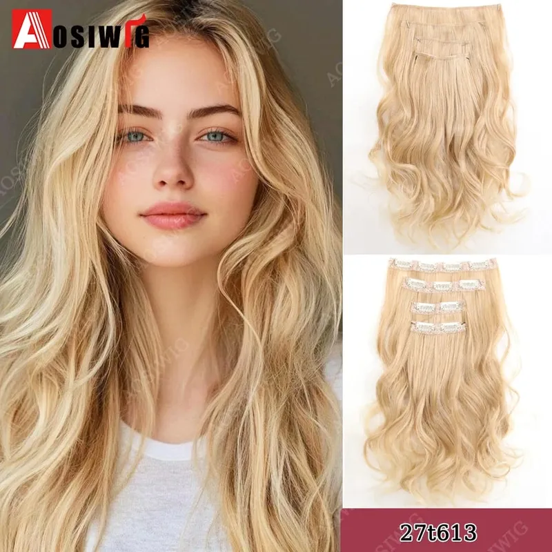 Synthetic 11 Clips Clips in Hair Extensions Long Curly Hairstyle Black Blonde Hairpieces Heat Resistant False Hair Daily Use — image 12