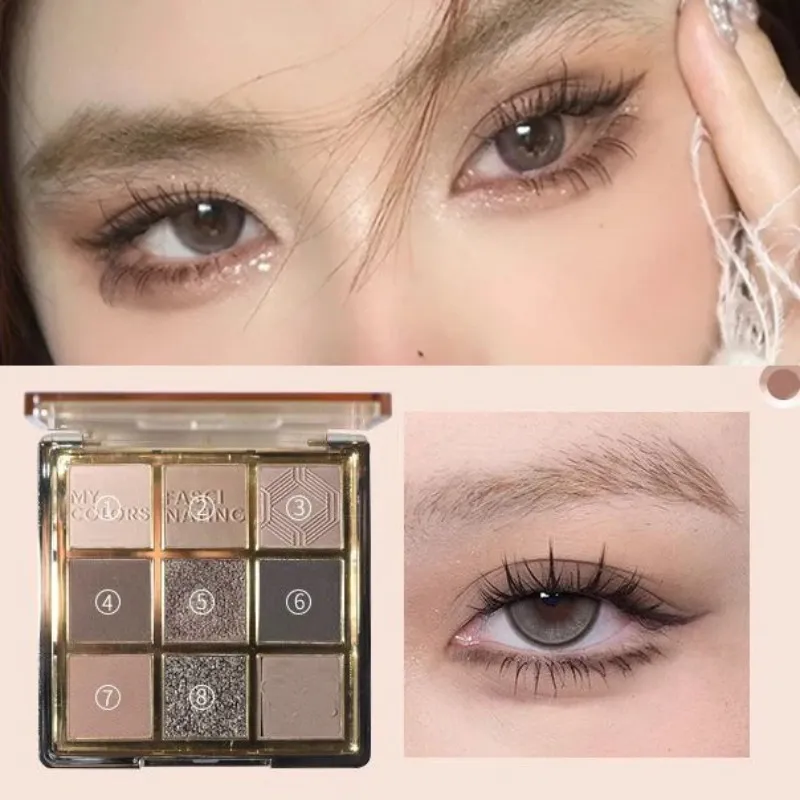 9 Colors Eyeshadow Palette Earth-toned Pearl Matte Shimmer Eye Shadow Shiny Sequins Eye Contouring Pigments Metallic Eyes Makeup — image 3
