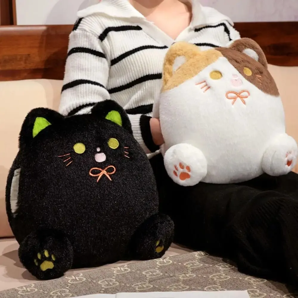 's Accompany PP Cotton Calico Cat with Hand Pocket Smile White Cat Pillow Plump Funny Black Cat Children Girl — image 2