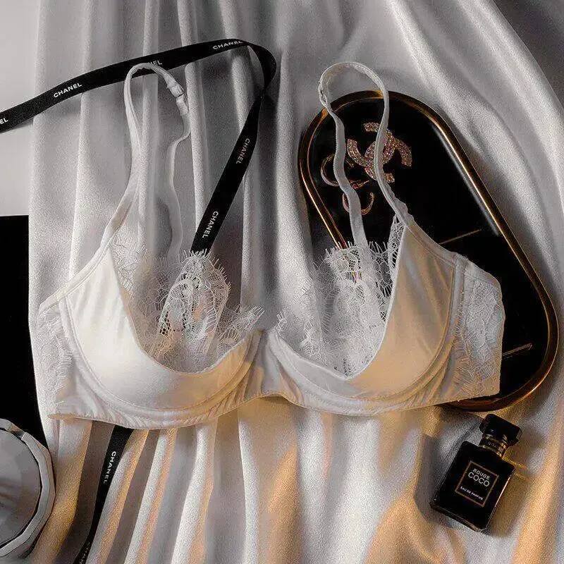 French Sheer Lace Lingerie Set Half Cup Thin Unlined Minimizer Bra Underwire Lift Support Large Bust Ladies Matching Briefs S-XL — image 8