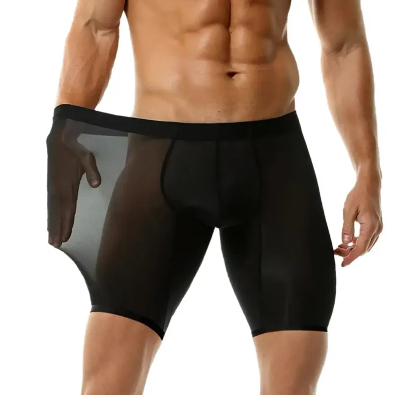 Men Boxer Underwear Elastic Mid-Waist Design Breathable Ultra Thin Seamless Shorts Panties Patchwork Color U-Convex Panties — image 10