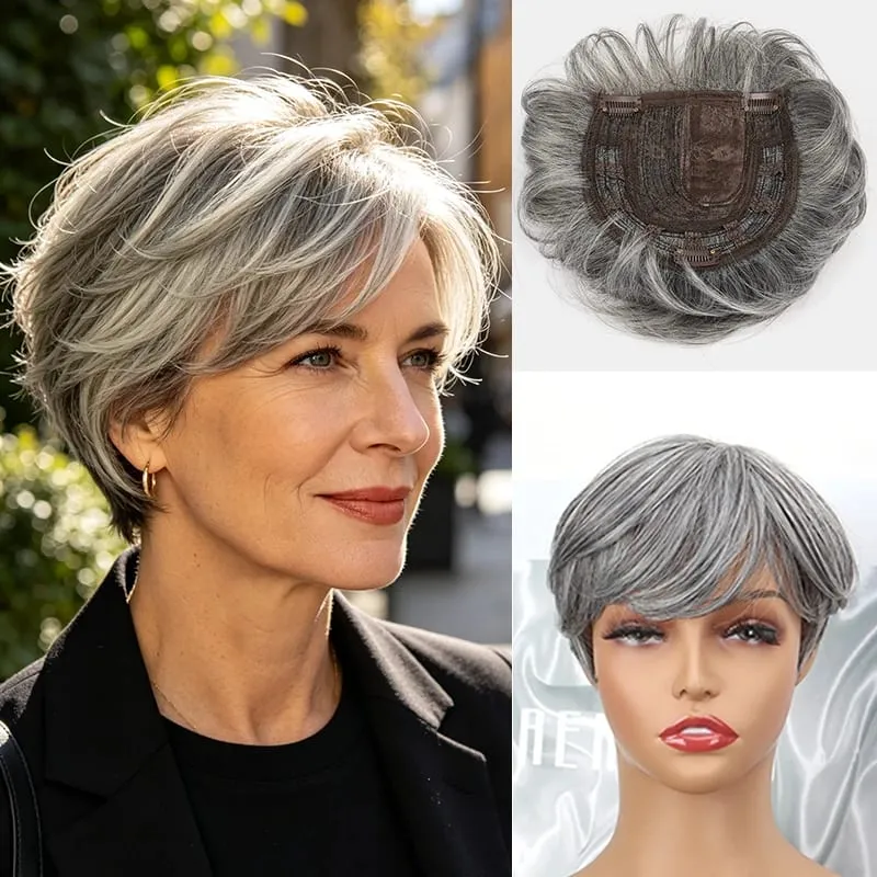 Synthetic Short Toppers Hair for Women Fluffy Covering Volume Hair Pieces With Bangs Fake Hairpiece for Thin Hair — image 2