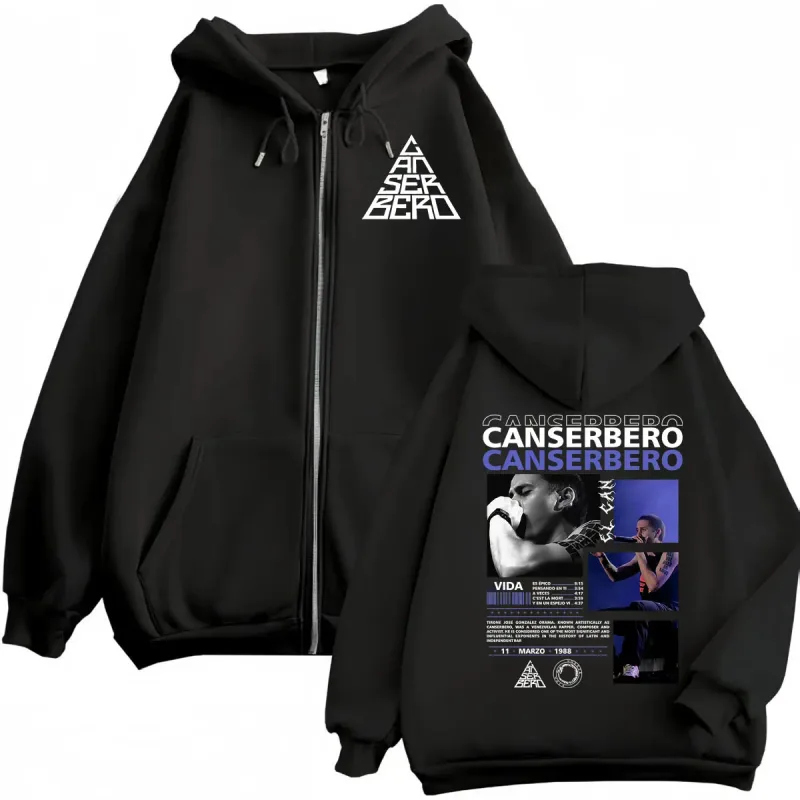 Canserbero Tudo o que precisamos é amor Muerte Vida Merch Zipper Hoodie Moda masculina Hip Hop Zip Up Moletons Casual Pulôveres de lã — image 11
