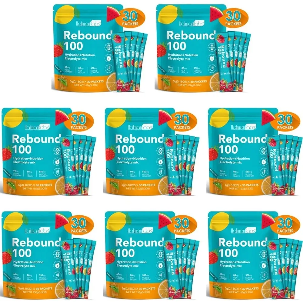 Rebound 100 Electrolyte Powder for Hydration Muscle Comfort with Zero Sugar & Calorie Energy Drink Mix for Workouts 30 Count
