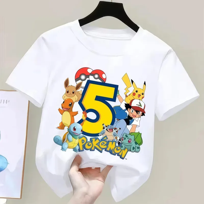 2026 Pikachu Kids Children T Shirts Birthday Number 1-9 Printed T Shirt Boys Girls Summer Short Sleeves Tops Children Clothing — image 11