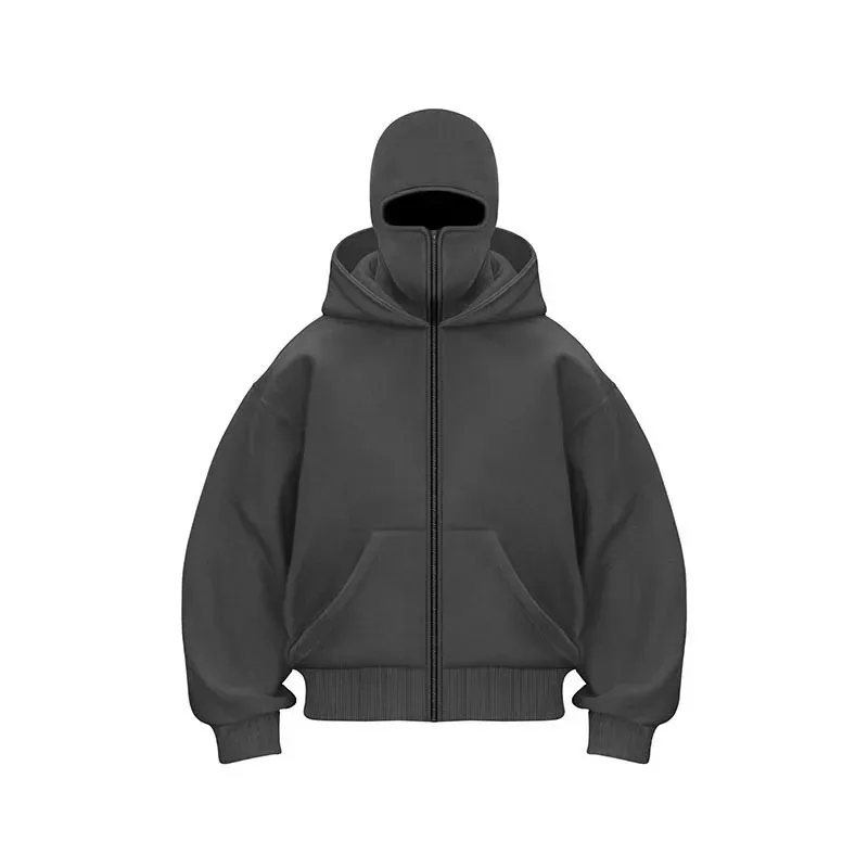 Men and women Y2K Gothic Harajuku winter new item double hooded sweatshirt men's hooded mask zipper sportswear — image 7