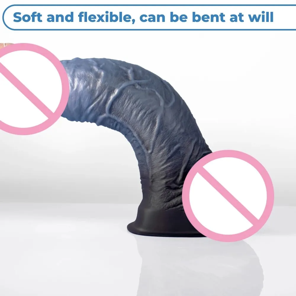 Realistic Silver Grey Titan Huge Dildo Liquid Silicone Real Penis Adult Sex Toys for Women G Spot Masturbator Strong Suction Cup — image 4