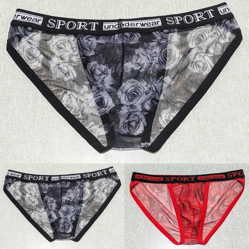 1pc Men Rose Printed Briefs High Fork Perspective Underwear Sexy Mesh Sheer Panties Breathable Comfortable Underpants — image 6