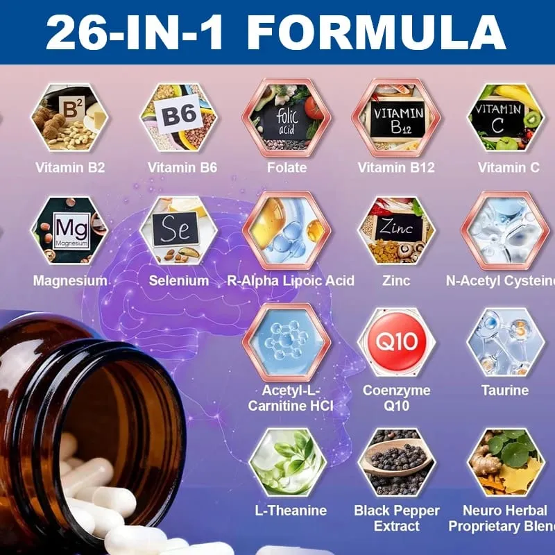 Nourish Nerve Supplement 26-IN-1 Formula Contains Vitamin B Complex R-Alpha Lipoic Acid Support Heart Nerve Brain Health — image 3