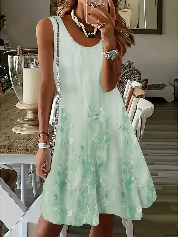 2026 Summer Women's Sleeveless Dresses Knee-Length Round-Neck Dresses Beach and Vacation Casual Dresses Printed Women's Dresses — image 2
