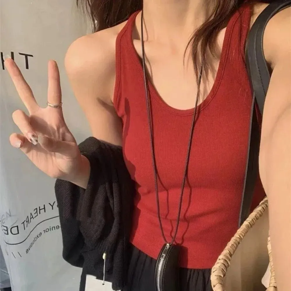 Korean Style with Chest Pad Strap Vest U-Neck Solid Color Backless Sleeveless Top Slimming Women Camis Summer — image 12