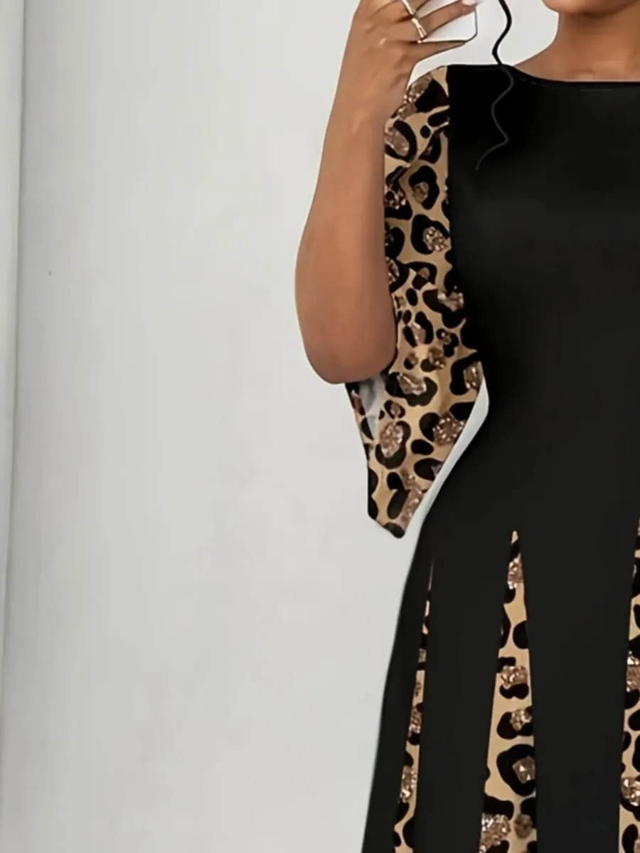 Elegant Leopard Print Maxi Dress Plus Size Fashionable Long Sleeve Gown Comfortable & Stylish Women's Clothing — image 5