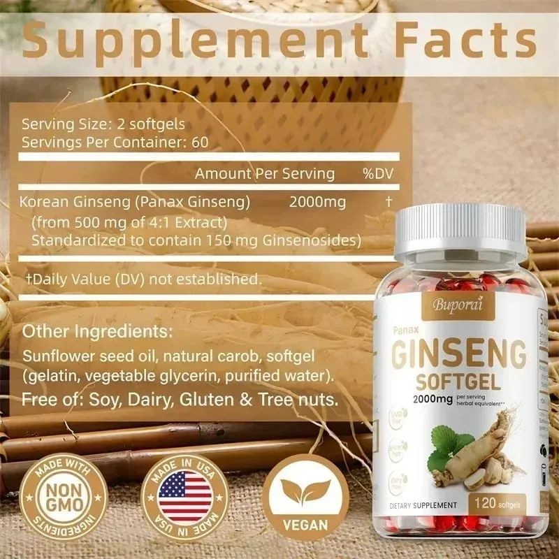 Panax Ginseng Capsules Ginseng Root Extract Supports Energy Strength Vigor Performance in Women and Men — image 2