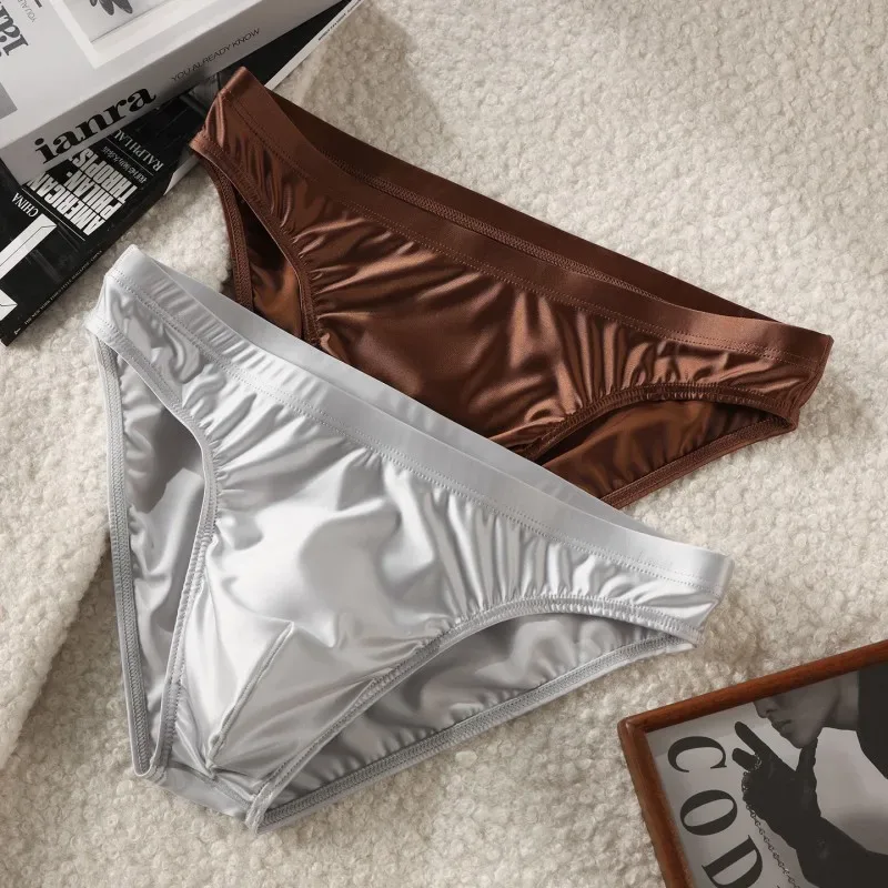 Men Solid Briefs Underwear Man Sexy Glossy Underpants Cuecas Calzoncillos Ropa Interior Hombre Slips Male Pouch Panties