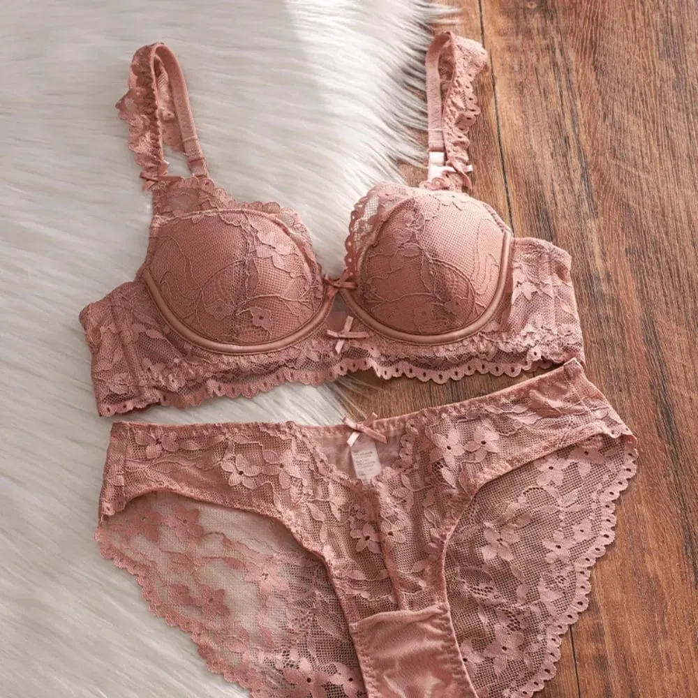 French Lace Lingerie Bra Set Underwire Thin Cup Side Support Anti Sagging Full Bust Friendly Women Underwear 32‑38AB — image 3