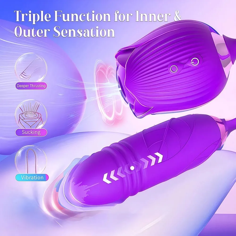 Rose Vibrator Toy for Women Clitoral Sucking Vibrator G-spot Thrusting Dildo Clit Nipple Sucker Vibrater Female Couple Sex Toys — image 5