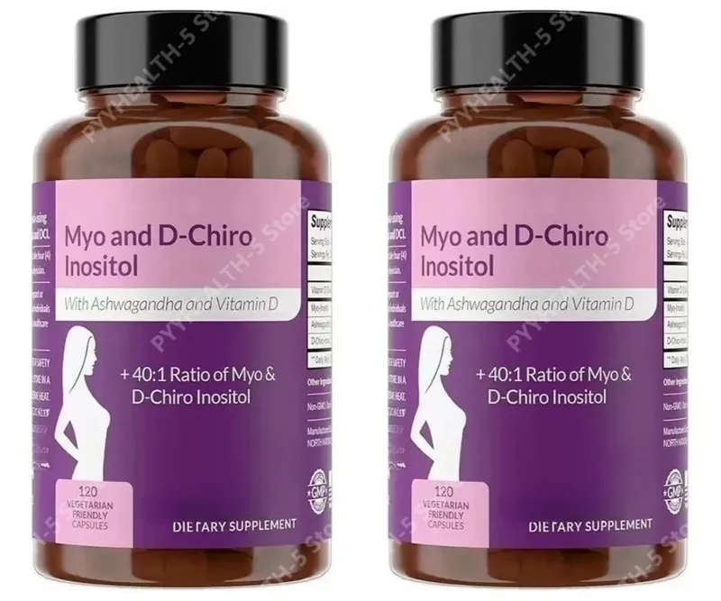 Cápsulas de Myo-Inositol e D-Chiro Inositol 40:1 Vitamina D3 Ashwagandha Suplemento diário de bem-estar com 120 contagens — image 8