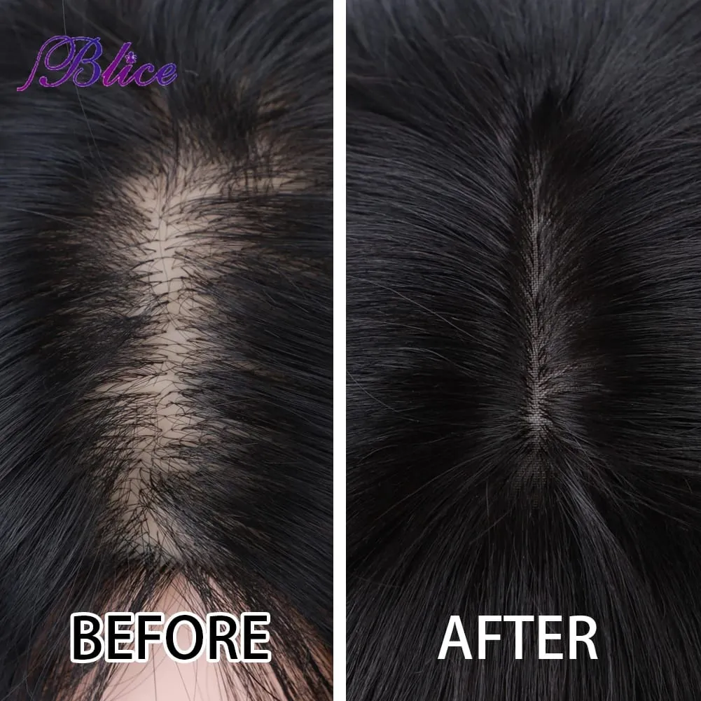 Blice Synthetic Clip-In Lace Closure With Bangs Mixed Curly Hair Extensions Cover White Hair Middle Part Hair Pieces — image 7