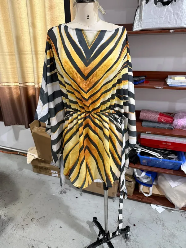 Linen-feel Vertical Stripe Long Sleeve Wrap Maxi Dress V Neck Asymmetrical Hem Vacation Dress Suitable For Daily Commute Wear