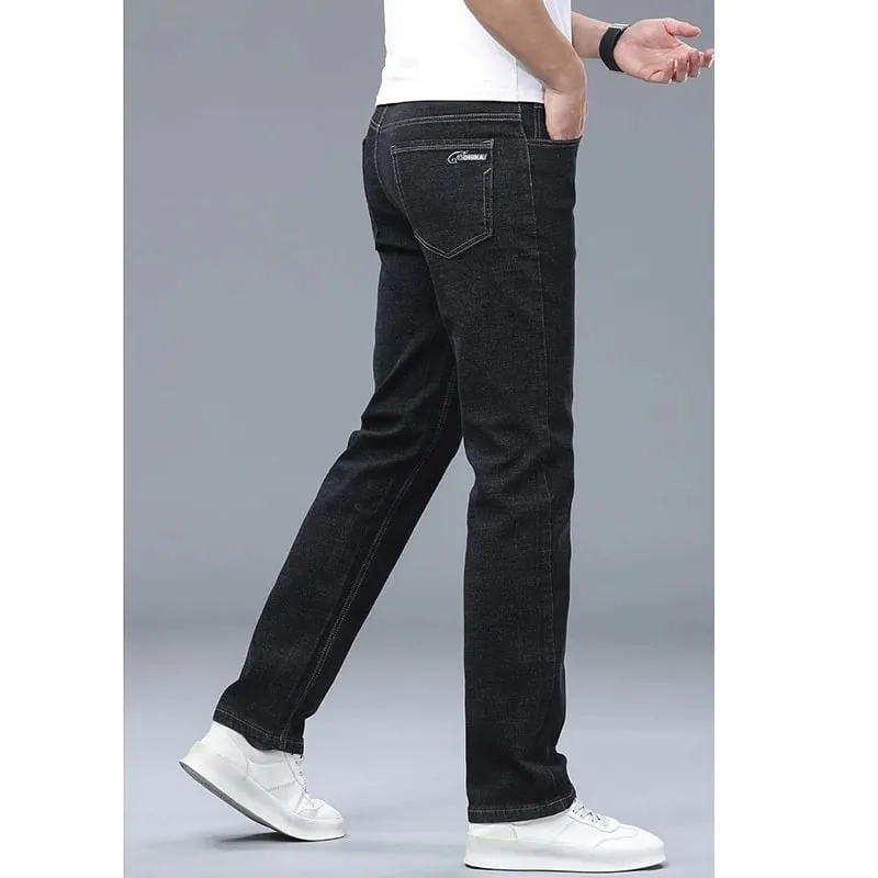 2026 New Comfortable Fabric Jeans Men Business Slim Fit Denim Pants Male Stylish Solid Color Straight Leg Casual Trousers — image 5