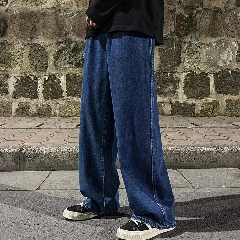 2025 Streetwear Loose Jeans Men Korean Style Fashion Loose Straight Wide Leg Pants Men's New Brand Clothing Black Light Blue