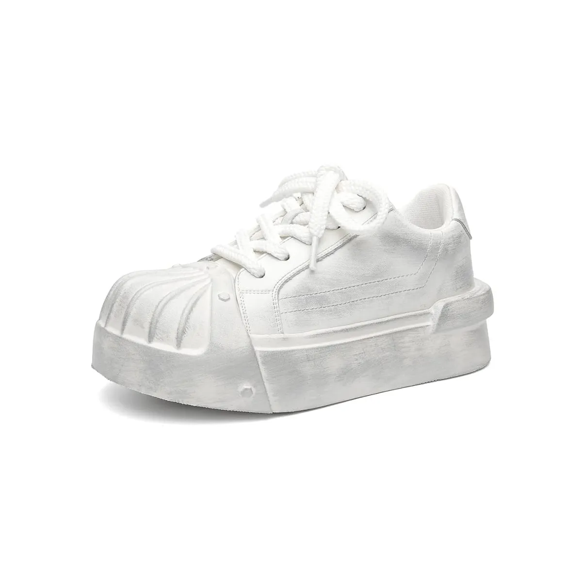 Women Men Sneakers Low-top Shell-head PU Leather Thick-soled Heightening Unisex Leisure Trendy Retro Shoes Men Chunky Trainers — image 10
