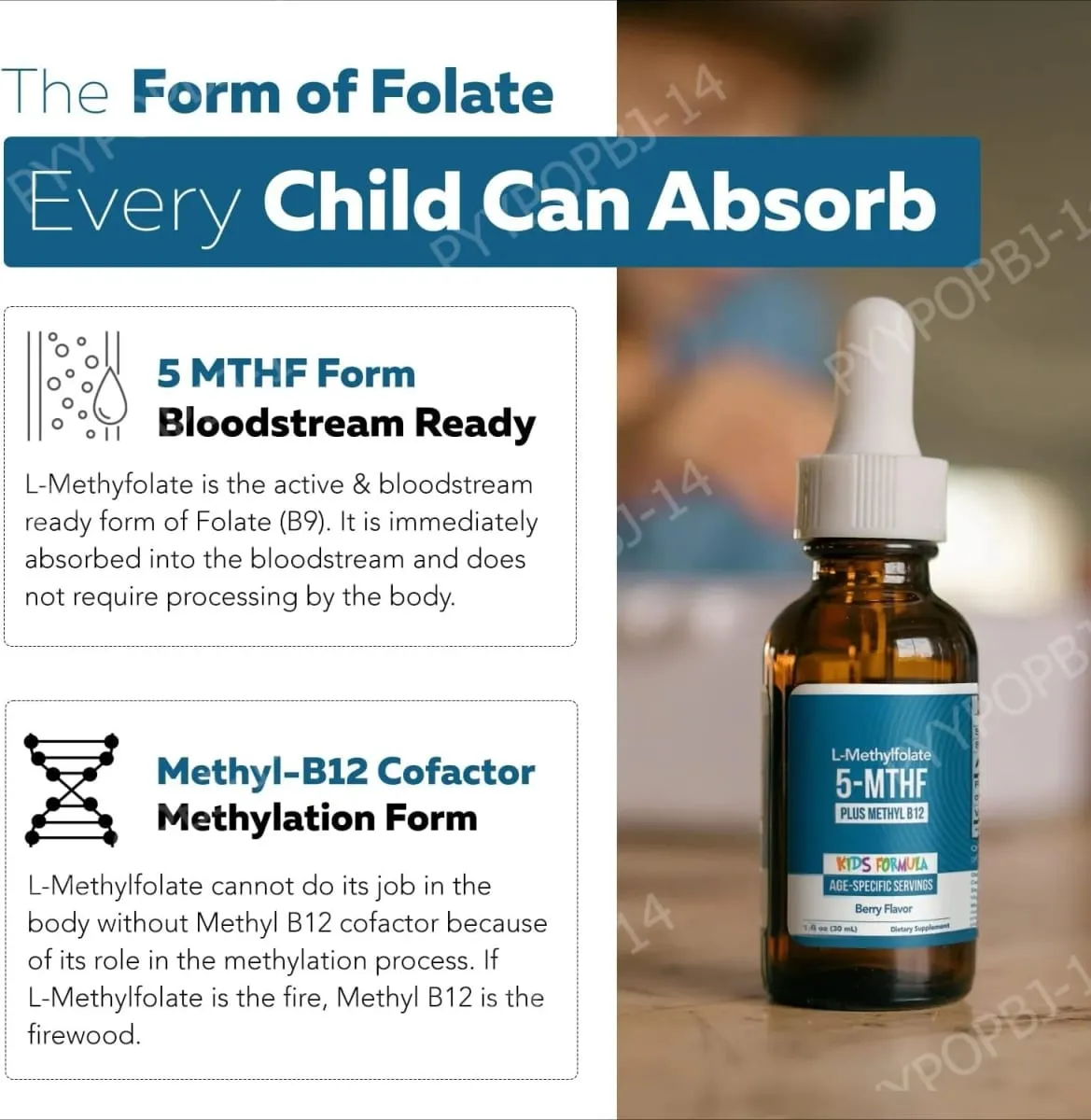 Kids L-Methylfolate 5-MTHF Liquid Drops with Methyl B12 Active Folate Support 1 Fl Oz USDA Organic Vegan Non-GMO — image 5