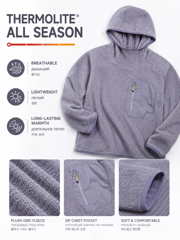 Unisex THERMOLITE® All Season Thermal Hoodie 190g Ultralight Breathable Fleece Mid Layer with Thumbholes & Zip Pocket — image 30