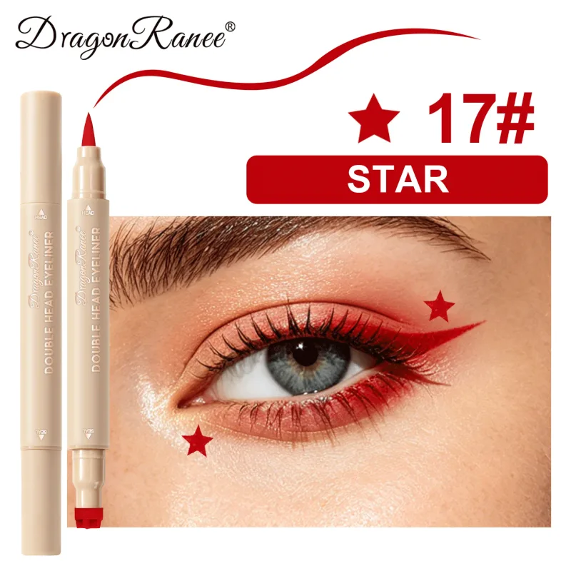 Double-ended Love Star Butterfly Liquid Eyeliner Waterproof Smudge-Proof Quick Drying 2 in 1 Colorful Stamp Eye Line Pen Makeup