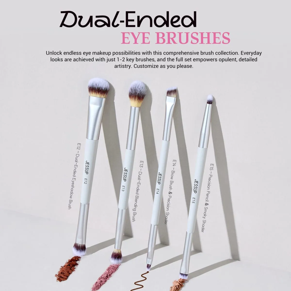Jessup Juego de brochas de maquillaje, 3/7 Uds., base sintética de doble punta, colorete, resaltado, mezcla de brochas para cejas con bolsa, gris silencioso T520
