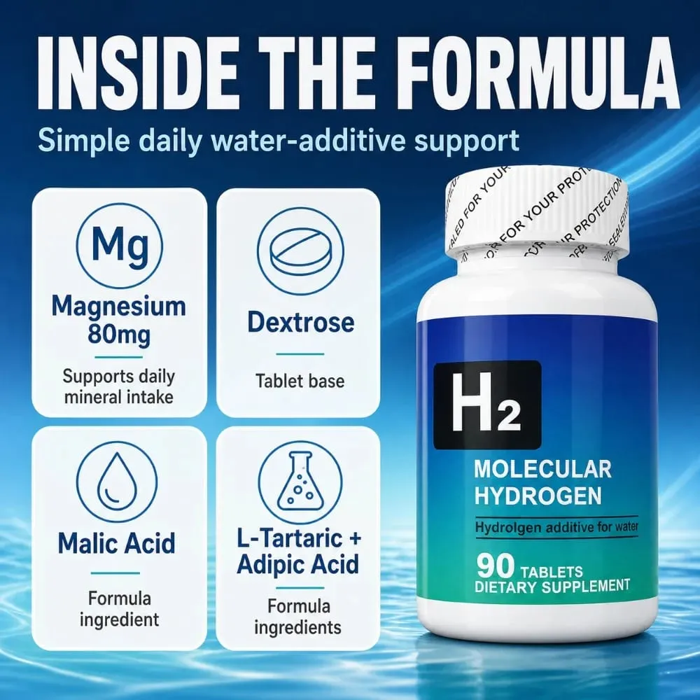 Molecular Hydrogen Tablets H2 Magnesium 80mg Antioxidant Energy Brain Health Unflavored Non GMO 90 Tablets Dietary Supplement — image 3